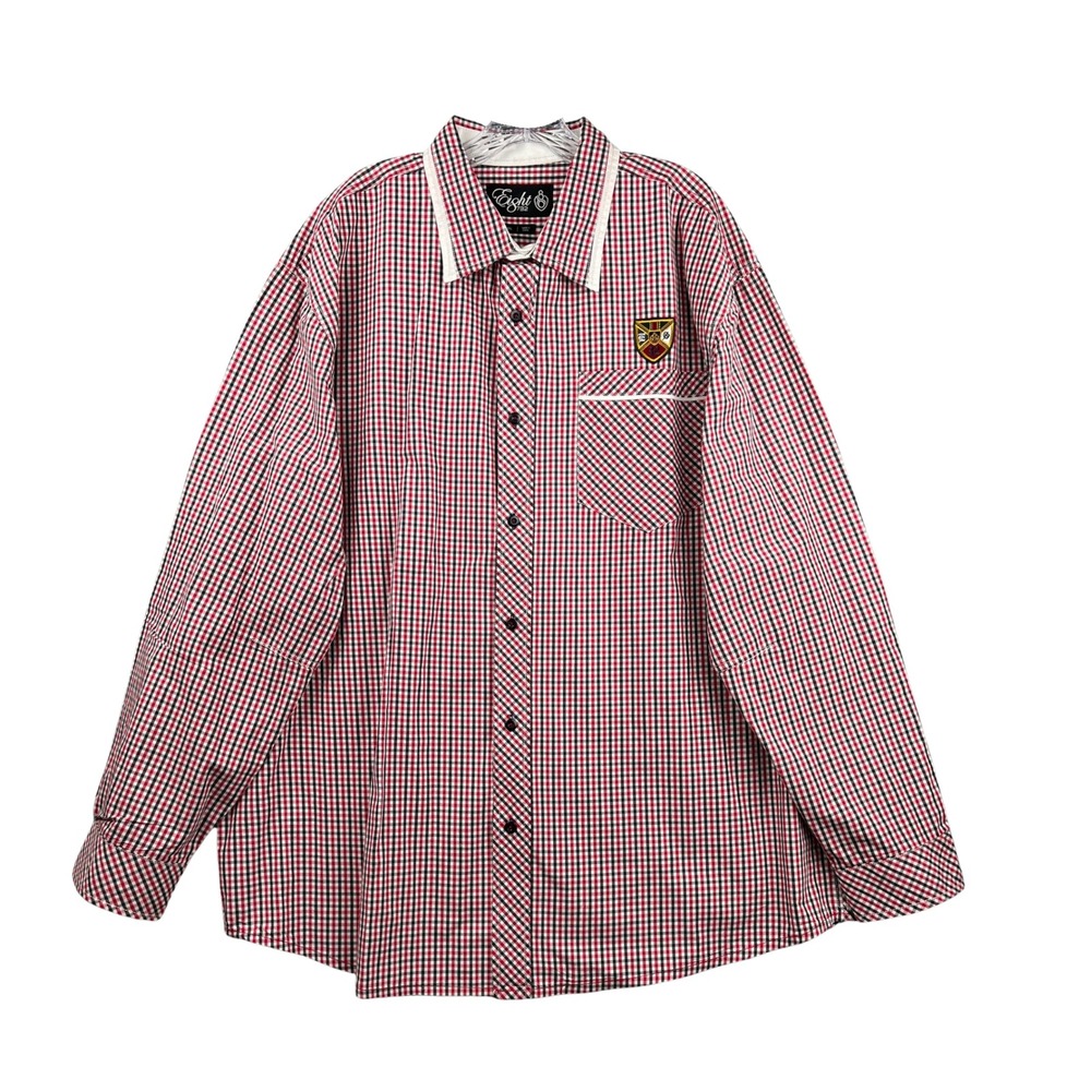 Eight 732 Men's Red Gingham Plaid Button Down Shirt Long Sleeve Size 3XL